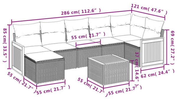 VidaXL Polyrattan Kerti Ülőgarnitúra - 8 részes - Bézs