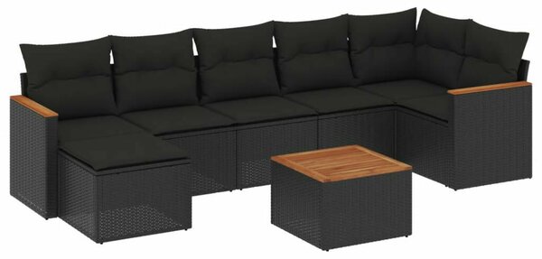 Polyrattan Kerti Ülőgarnitúra - 8 részes - Fekete