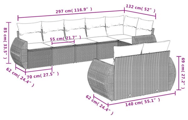 VidaXL Polyrattan Kerti Ülőgarnitúra - 8 részes - Bézs