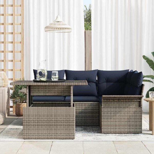 Kerti Kanapé Szett párnával tárolóval 5 pcs Szürke Poly Rattan