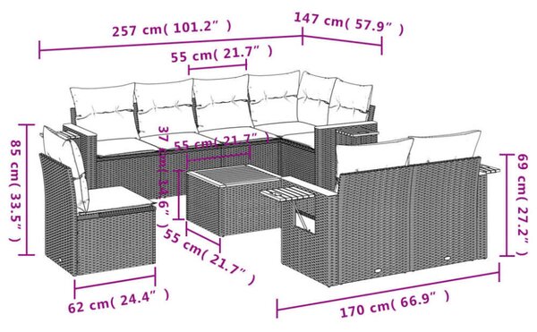 VidaXL Polyrattan Kerti Ülőgarnitúra - 9 részes - Bézs