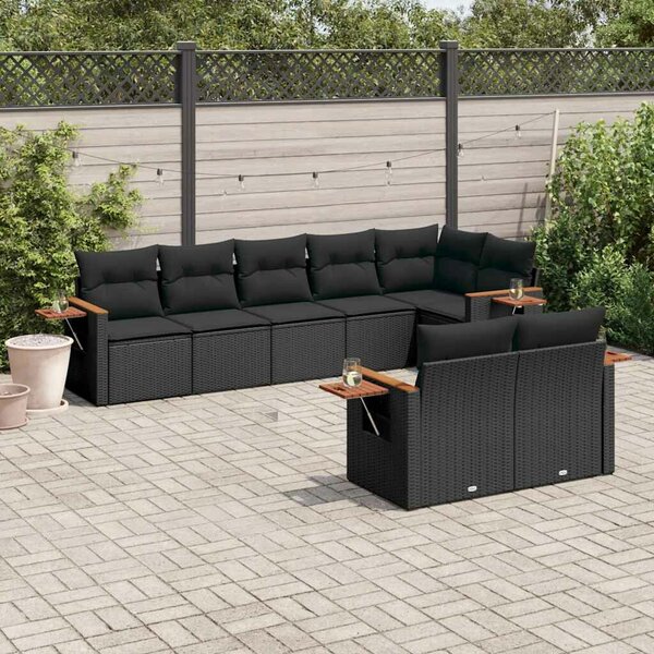 VidaXL Polyrattan Kerti Ülőgarnitúra - 8 részes - Fekete