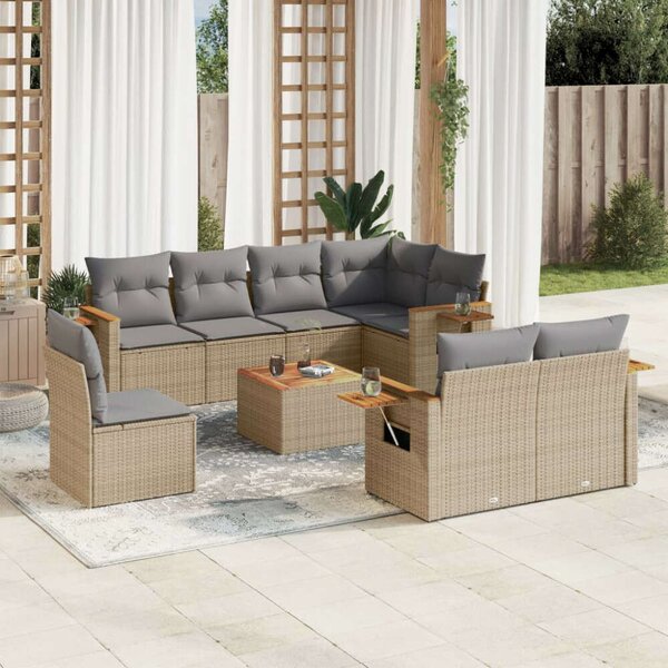 VidaXL Polyrattan Kerti Ülőgarnitúra - 9 részes - Bézs