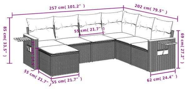 VidaXL Polyrattan Kerti Ülőgarnitúra - 7 részes - Fekete
