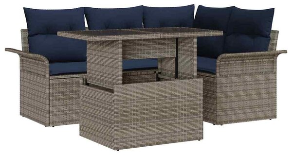 Kerti Kanapé Szett párnával tárolóval 5 pcs Szürke Poly Rattan