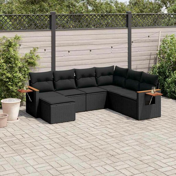 VidaXL Polyrattan Kerti Ülőgarnitúra - 7 részes - Fekete