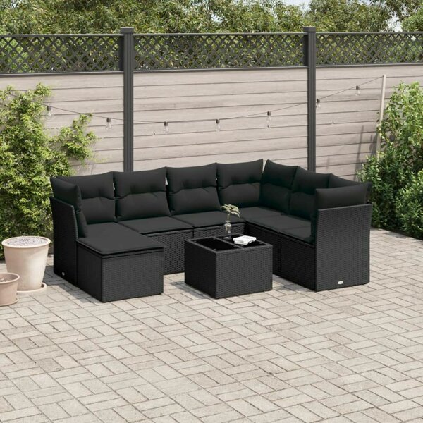VidaXL Polyrattan Kerti Ülőgarnitúra - 8 részes - Fekete