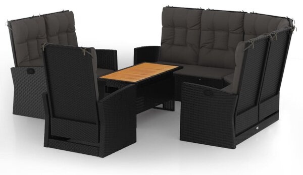 4 részes fekete polyrattan kerti ülőgarnitúra párnákkal