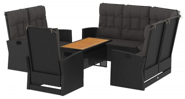 4 részes fekete polyrattan kerti ülőgarnitúra párnákkal