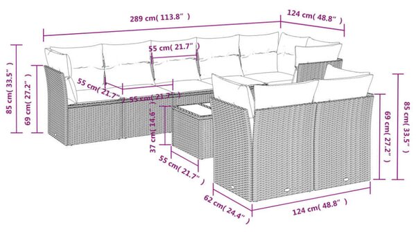 VidaXL Polyrattan Kerti Ülőgarnitúra - 9 részes - Fekete