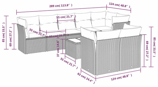 VidaXL Polyrattan Kerti Ülőgarnitúra - 9 részes - Fekete