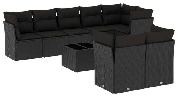 VidaXL Polyrattan Kerti Ülőgarnitúra - 9 részes - Fekete