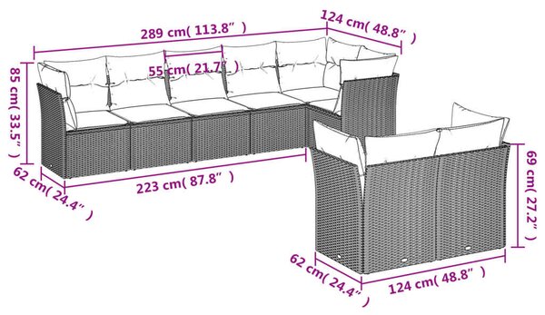 VidaXL Polyrattan Kerti Ülőgarnitúra - Fekete - 8 részes