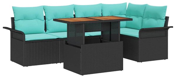 Kerti Kanapé Szett 6 db Fekete Poli rattan