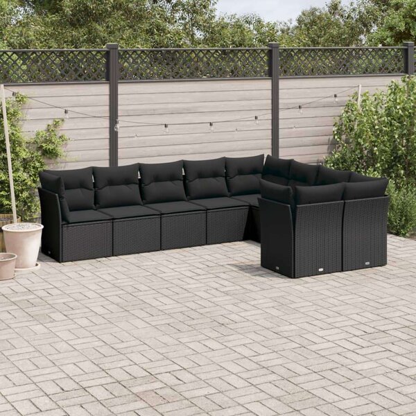 VidaXL Polyrattan Kerti Ülőgarnitúra - 9 részes - Fekete