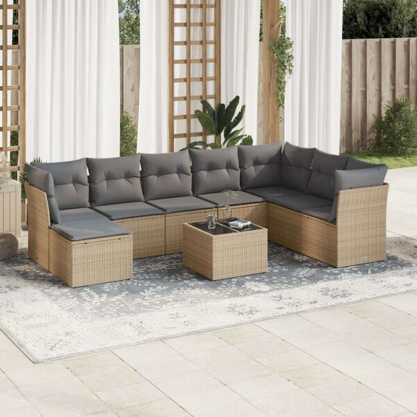 VidaXL Polyrattan Kerti Ülőgarnitúra - 9 részes - Bézs