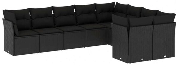 VidaXL Polyrattan Kerti Ülőgarnitúra - 9 részes - Fekete