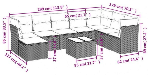 VidaXL Polyrattan Kerti Ülőgarnitúra - 9 részes - Bézs