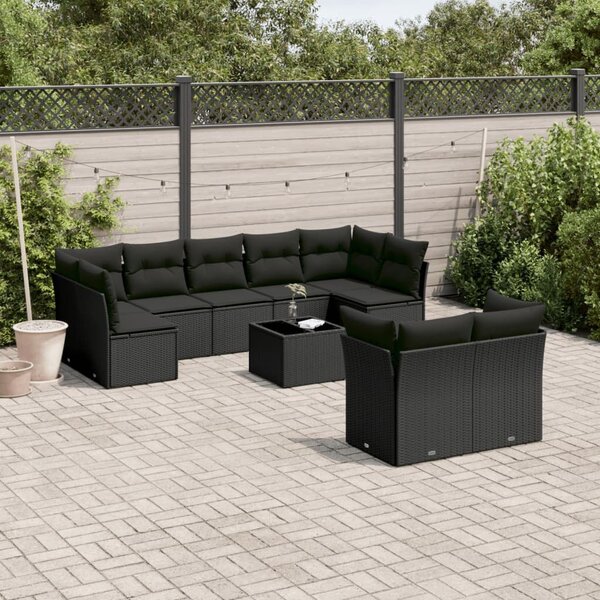 VidaXL Polyrattan Kerti Ülőgarnitúra - 10 részes - Fekete