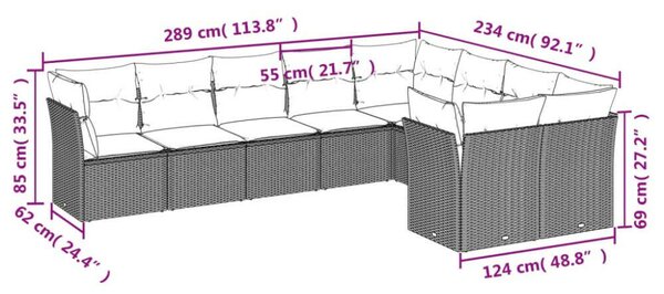 VidaXL Polyrattan Kerti Ülőgarnitúra - 9 részes - Fekete