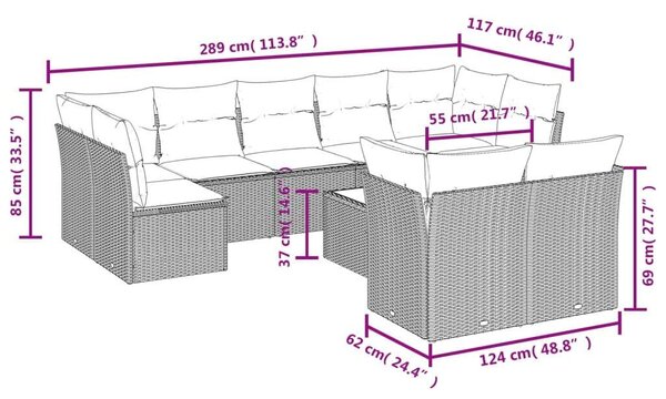 VidaXL Polyrattan Kerti Ülőgarnitúra - 10 részes - Fekete