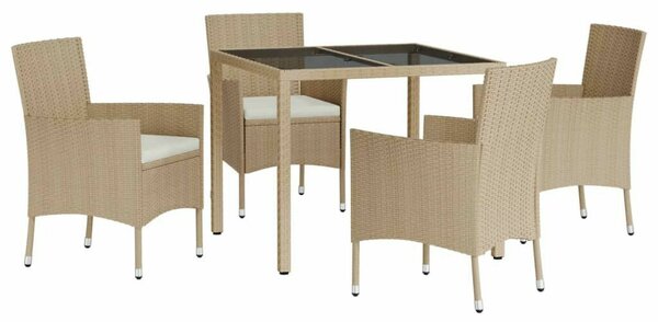 VidaXL 5 részes bézs polyrattan kerti étkezőgarnitúra párnákkal