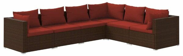 VidaXL 6 részes barna polyrattan kerti bútorszett párnákkal