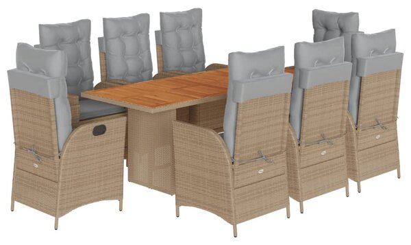 9 részes vegyes bézs polyrattan kerti étkezőgarnitúra párnákkal