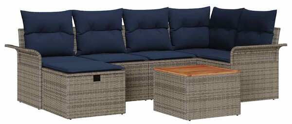 Kerti Kanapé Szett párnával tárolóval 7 pcs Szürke Poli rattan
