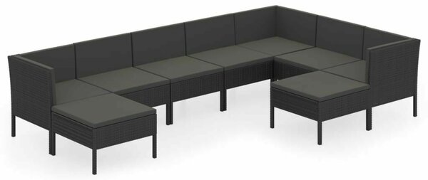 Polyrattan Kerti Ülőgarnitúra - 9 részes - Fekete