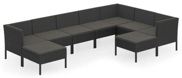 Polyrattan Kerti Ülőgarnitúra - 9 részes - Fekete