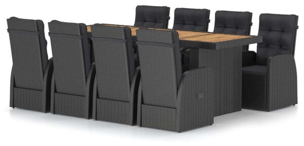 VidaXL Kültéri Étkezőszett - 9 személyes - Fekete Polyrattan