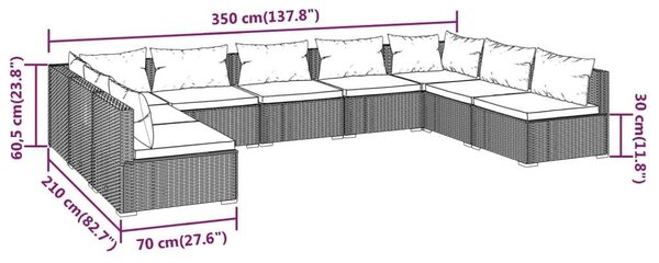VidaXL 9 részes barna polyrattan kerti ülőgarnitúra párnákkal