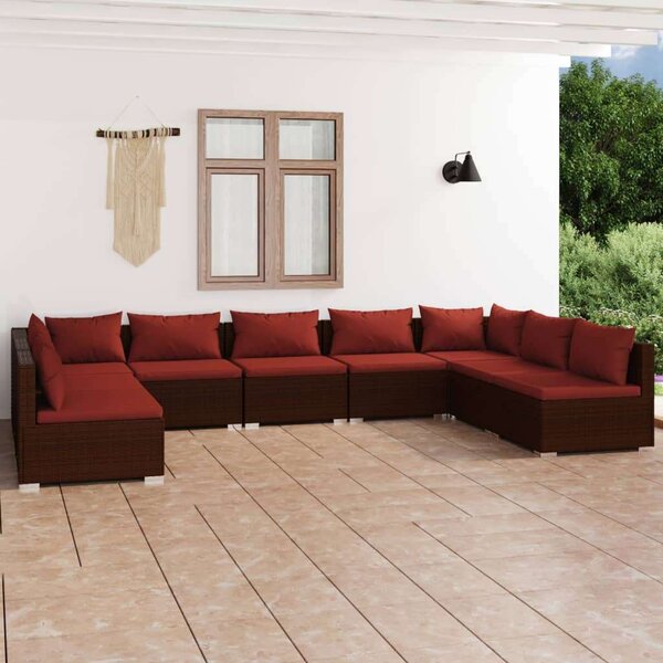 VidaXL 9 részes barna polyrattan kerti ülőgarnitúra párnákkal