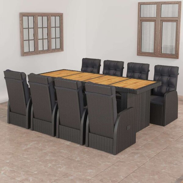 VidaXL Kültéri Étkezőszett - 9 személyes - Fekete Polyrattan