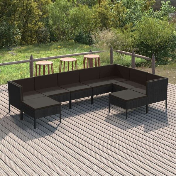 Polyrattan Kerti Ülőgarnitúra - 9 részes - Fekete