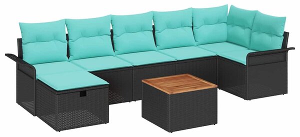 Kerti Kanapé Szett párnával tárolóval 8 pcs Fekete Poli rattan
