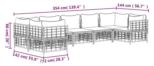 Polyrattan Kerti Ülőgarnitúra - 7 részes - Antracit Szürke