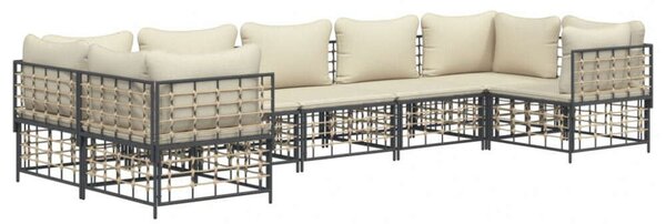 Polyrattan Kerti Ülőgarnitúra - 7 részes - Antracit Szürke