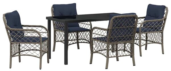 Kert étkező szett párnával 5 pcs Szürke és fekete Rattan