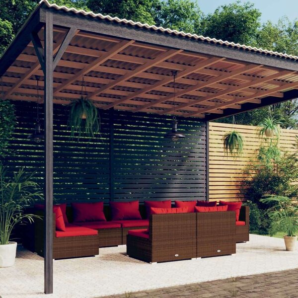 VidaXL 9 részes barna polyrattan kerti ülőgarnitúra párnákkal