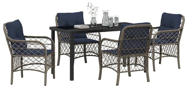 Kert étkező szett párnával 5 pcs Szürke és fekete Rattan