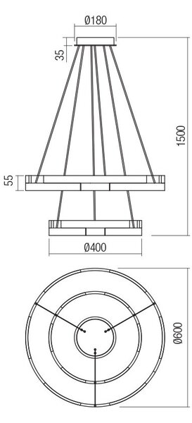 CASTLE arany színű LED függesztett lámpa, dupla gyűrűs design, 60W, 3600 lumen