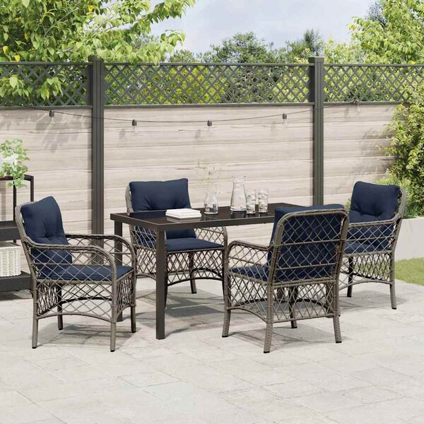 Kert étkező szett párnával 5 pcs Szürke és fekete Rattan