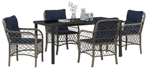 Kert étkező szett párnával 5 pcs Szürke és fekete Rattan