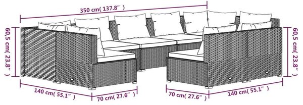 VidaXL 9 részes barna polyrattan kerti ülőgarnitúra párnákkal