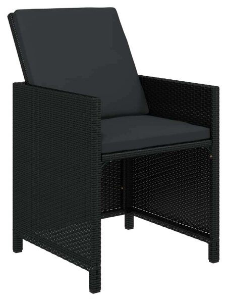7 részes fekete polyrattan kerti étkezőgarnitúra párnákkal