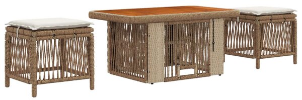 Kert étkező szett párnával 3 pcs Beige és krém polirattan