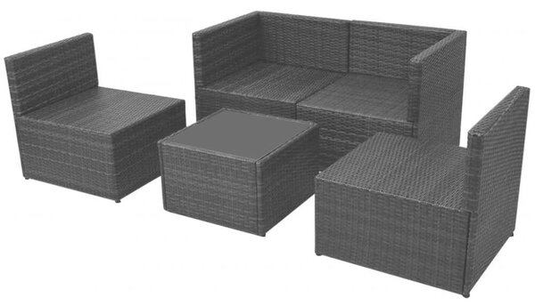 VidaXL 5-részes fekete polyrattan kerti bútorszett párnákkal
