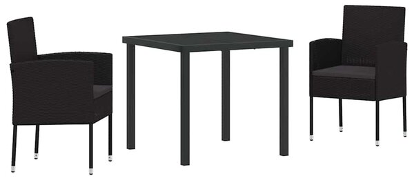 Kert étkező szett párnával 3 pcs Fekete polirattan